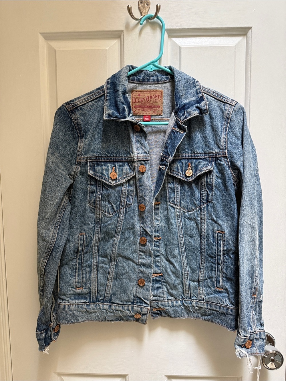 Lucky Brand Light Blue Distressed Denim Jacket